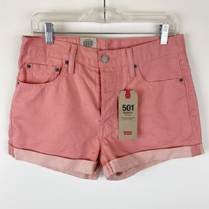 NEW Levi’s 501 Mid-Rise Cuffed Short Pink Size 29